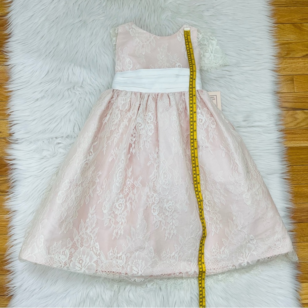 Sweet Kids Soft French Lace  with Dupioni Girls Dress SK724 Blush Color - Picture 10 of 13